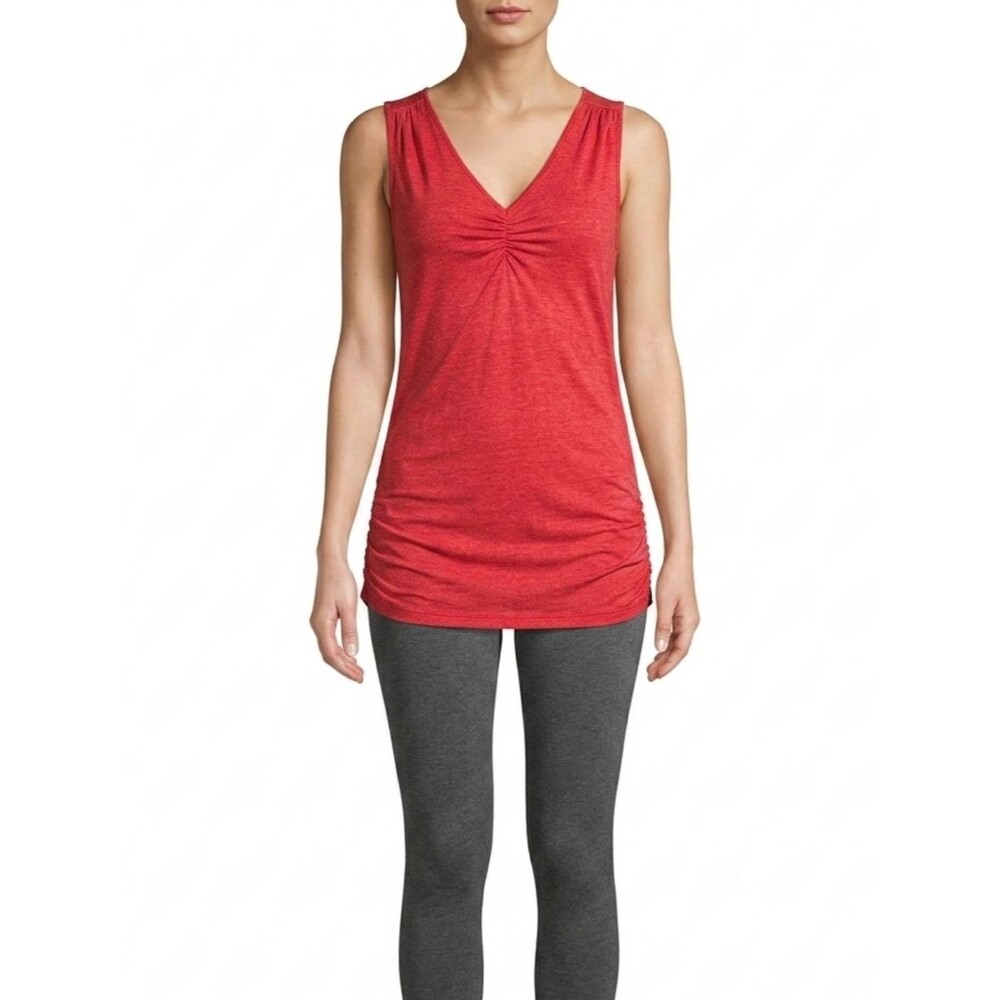 Michael Stars Red Shine Ruched V-Neck Tunic Tank Top One Size OS 90s Basics